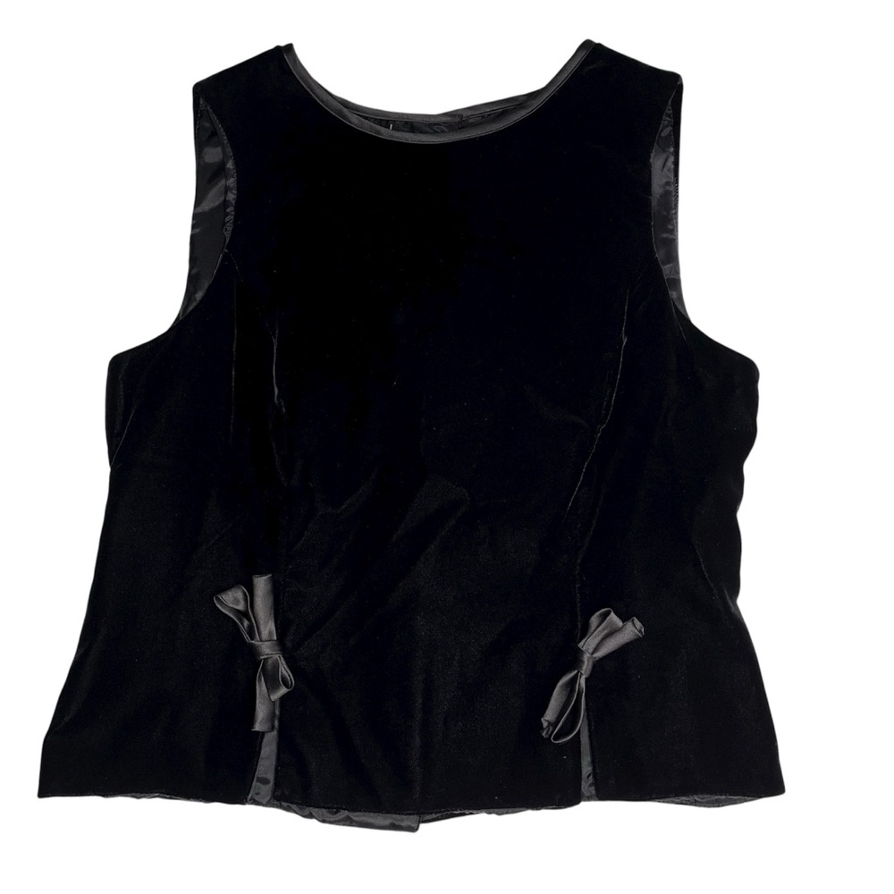 Black Velvet Top Satin Ribbon Bows Button Back Goth Dark Academia